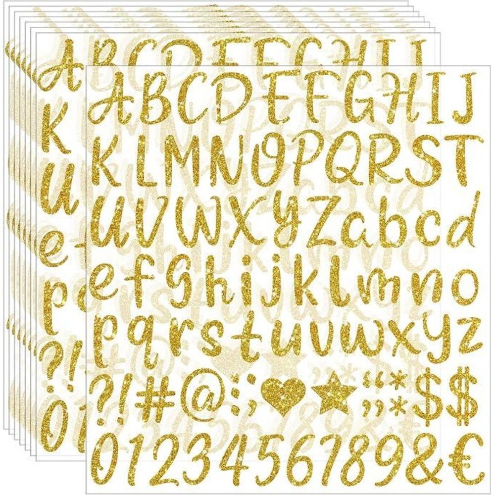 8 Sheets Gold‎ Glitter Letter Stickers 1 Inch Waterproof Alphabet Number Decals